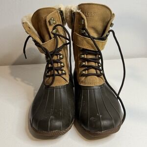 Duck Boots Women's Size 8 J. Crew Sperry Caramel Shearwater With Buckle & Zipper